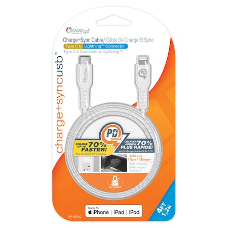 Power Up! USB Cable - Type C to MFI C94 8-pin 4ft Braided 191-07042